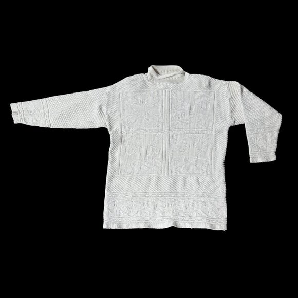 Vintage Knit Sweater Hunt Club Cream White 90s Shoulder Pads Mock Neck Mom Style - Picture 2 of 10